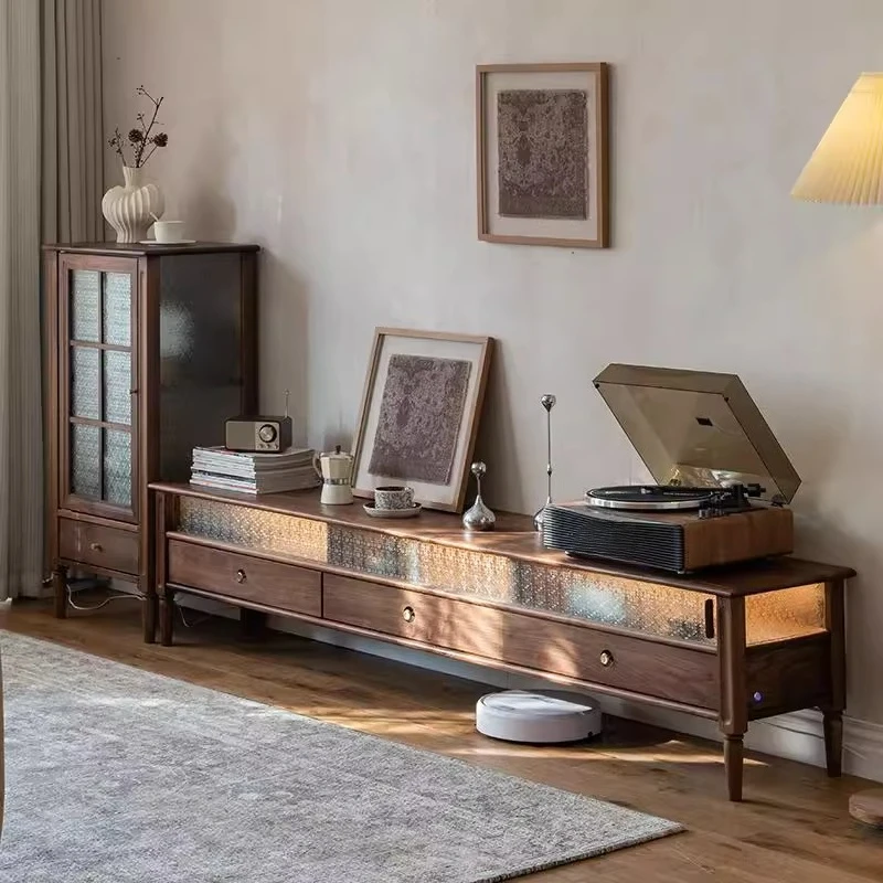 

Solid wood black walnut TV cabinet, Nordic Japanese-style small apartment living room TV cabinet combination cabinet