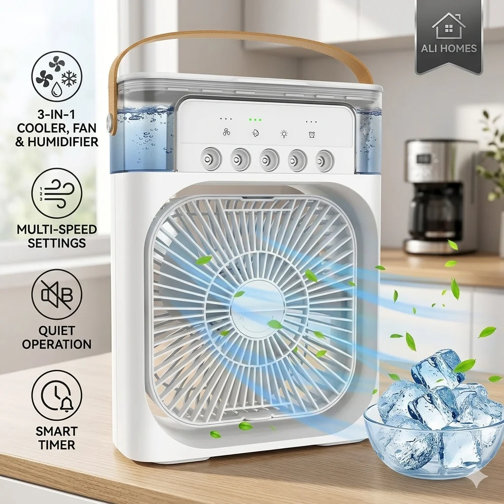 

3-in-1 Portable Evaporative Air Cooler Mini Desktop Misting Fan Personal Space Air Conditioner Humidifier LED Light Home Office