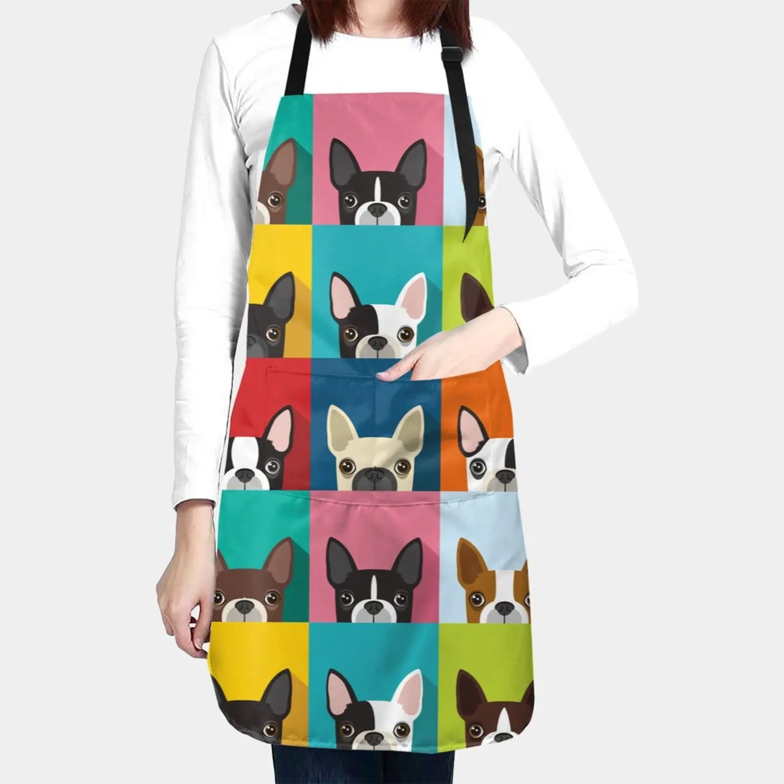 Boston Terrier Apron Adjustable Bib with 2 Pockets