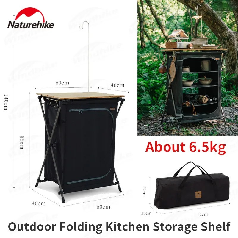 Naturehike Outdoor Folding Kitchen Shelf Tableware Storage Table Cabinet 5-Layer Large Space Camping BBQ Chopping Board Table