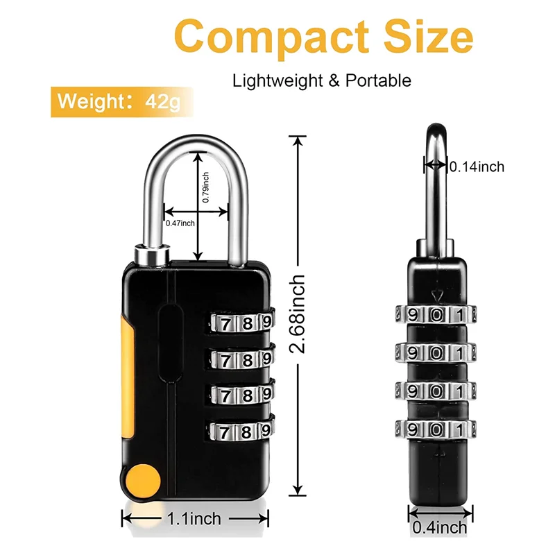 -AS58 2 Pack Combination Padlock Small Black&Silver For School Gym Locker, Gate, Shed, 4 Digit Code Security Locks
