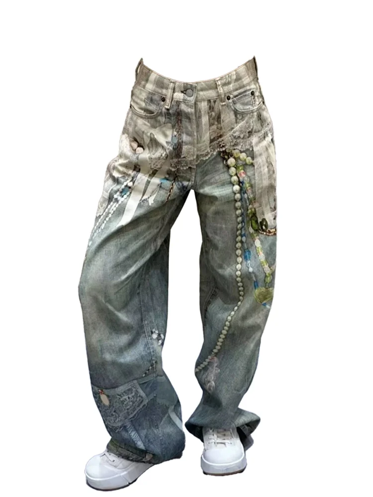 

Женские джинсы-карго с принтом, мешковатые Y2K, американская уличная одежда в стиле Харадзюку 2000-х годов, эстетичная мода, широкие джинсы в стиле ретро, брюки, одежда