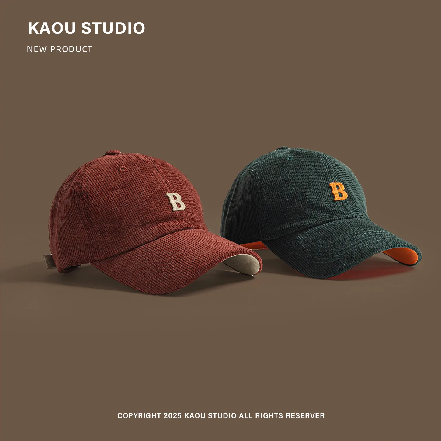 Autumn Winter Women's Retro Vintage Trend Matching Corduroy Baseball Cap B Letter Embroidery Contrasting Color Baseball Cap Men