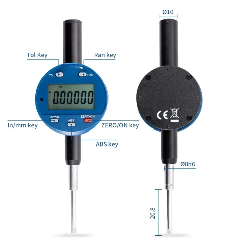 Dasqua 0-25.4mm Aluminum Alloy Watchcase Glass Grating Stainless Steel Large Screen Electronic Digital Indicator