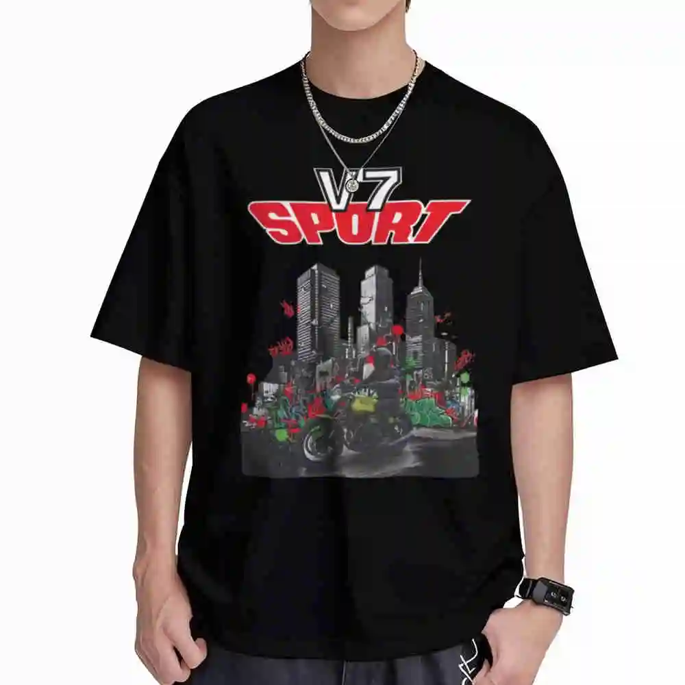 V7 Sport Italian Heritage 750cc Transverse V Twin Cafe Racer Short Sleeve Tee 100% Cotton T-Shirt