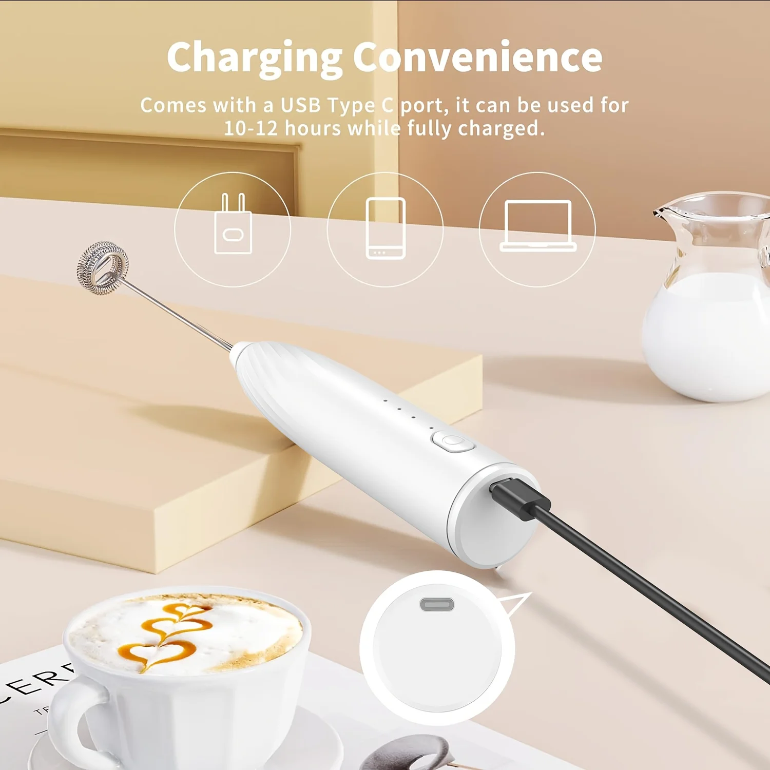 رغوة الحليب الكهربائية اللاسلكية - رغوة صغيرة محمولة للقهوة والكابتشينو والماتشا، خلاط وخلاط قابل لإعادة الشحن