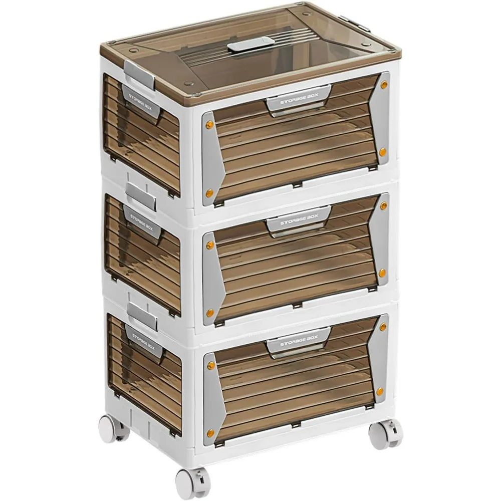 

Plastic Storage Bins, Stackable Storages Organizer with Wheels，Storages Containers with Lids, Collapsible Storage Box