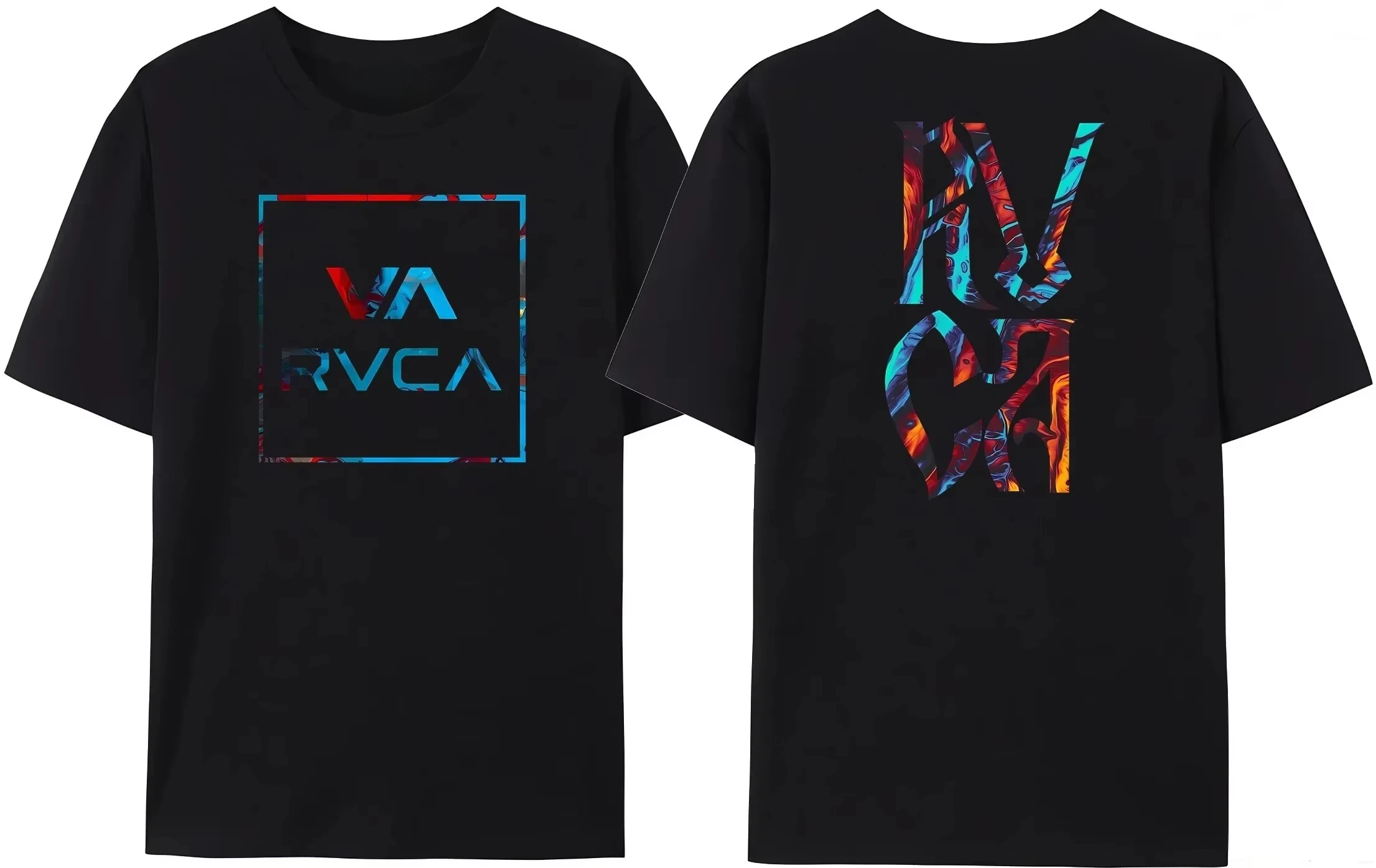 RVCA VA Letter Printed T-Shirt Men's Twin Symmetrical Summer Comfortable T-Shirt