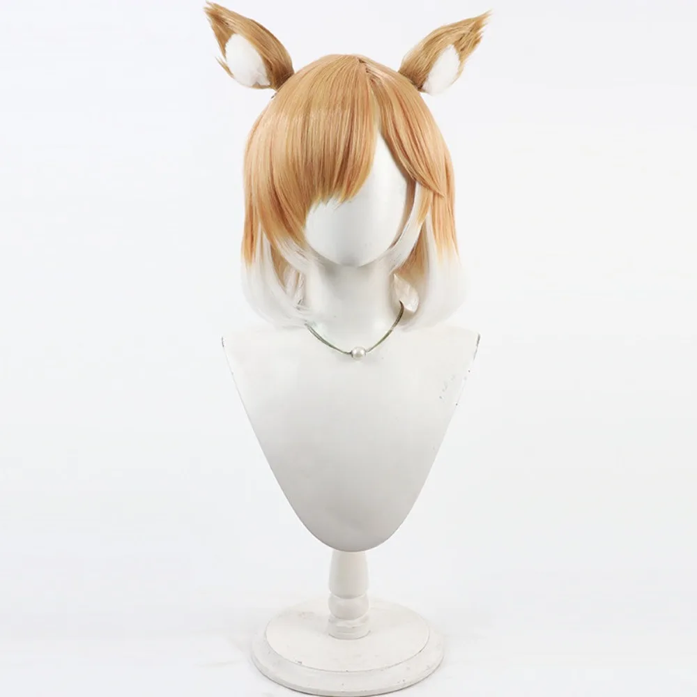 Arknights Mousse Cosplay Wig Realistic Scalp Two Tone Gradient Hair with Detachable Ears