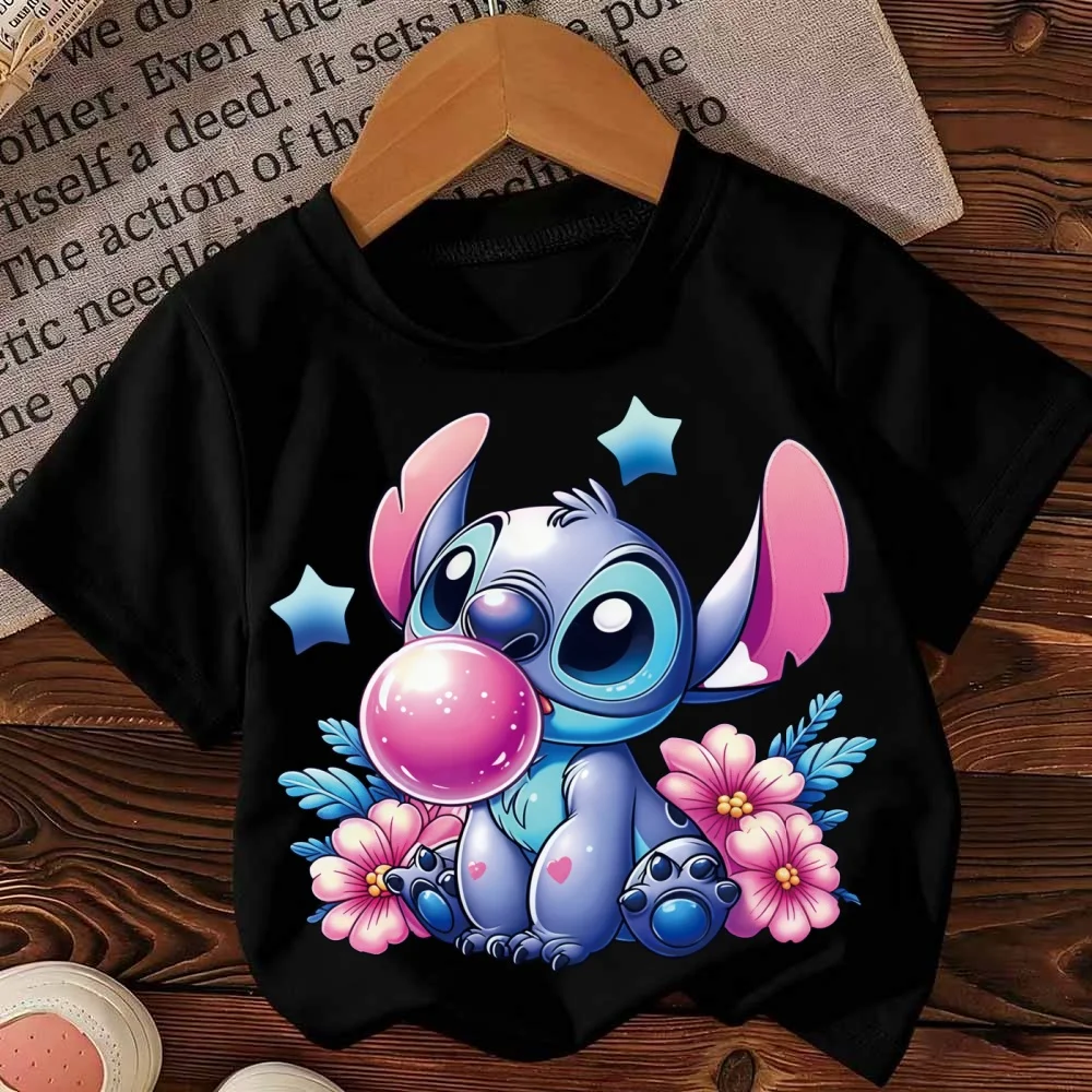 ديزني غرزة 100٪ قطن تي شيرت لطيف زوجين ملابس الوالدين والطفل الصيف موضة عادية مريحة للأطفال تي شيرت