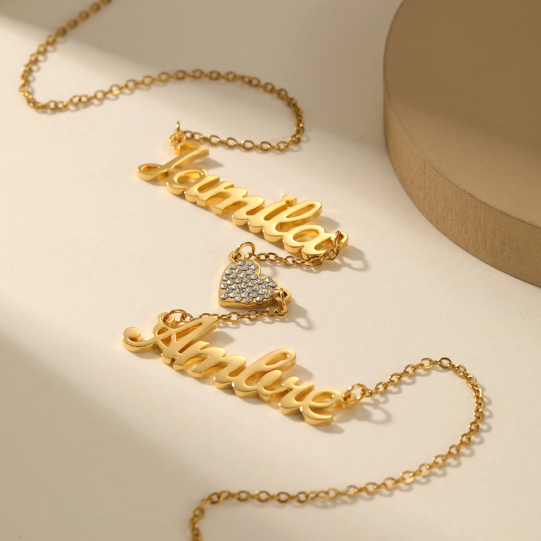

Custom Double Names Necklace Heart Zirconia 18k Gold Stainless Steel Personalized Romantic Jewelry Anniversary Birthday Gifts