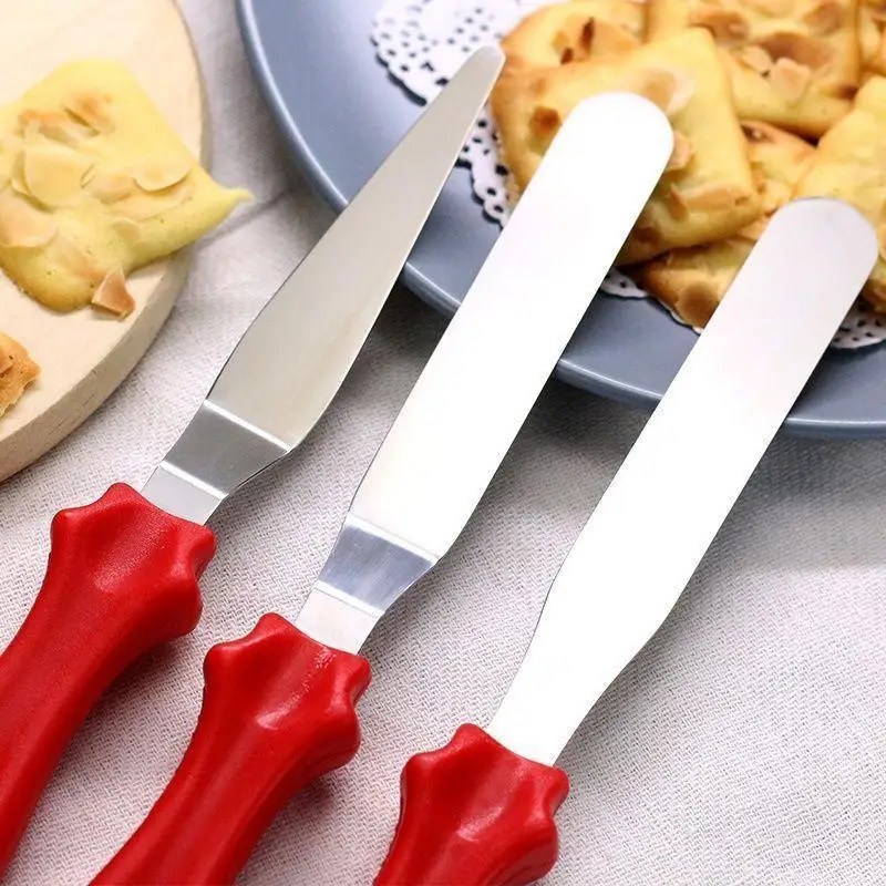 3Pcs Stainless Steel Cake Cream Spatula Set Non Slip Colored Handle Baking Scraper Butter Smoothing Knife for Baking Home Baking