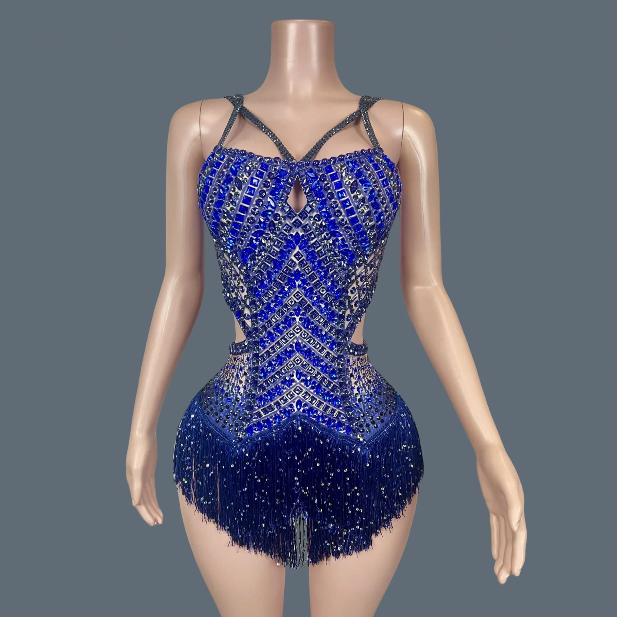 

High-end Sparkly Rhinestones Tassel Backless Bodysuit for Women Nightclub Sexy Performance Costume gig Dancer Show Stage Wear