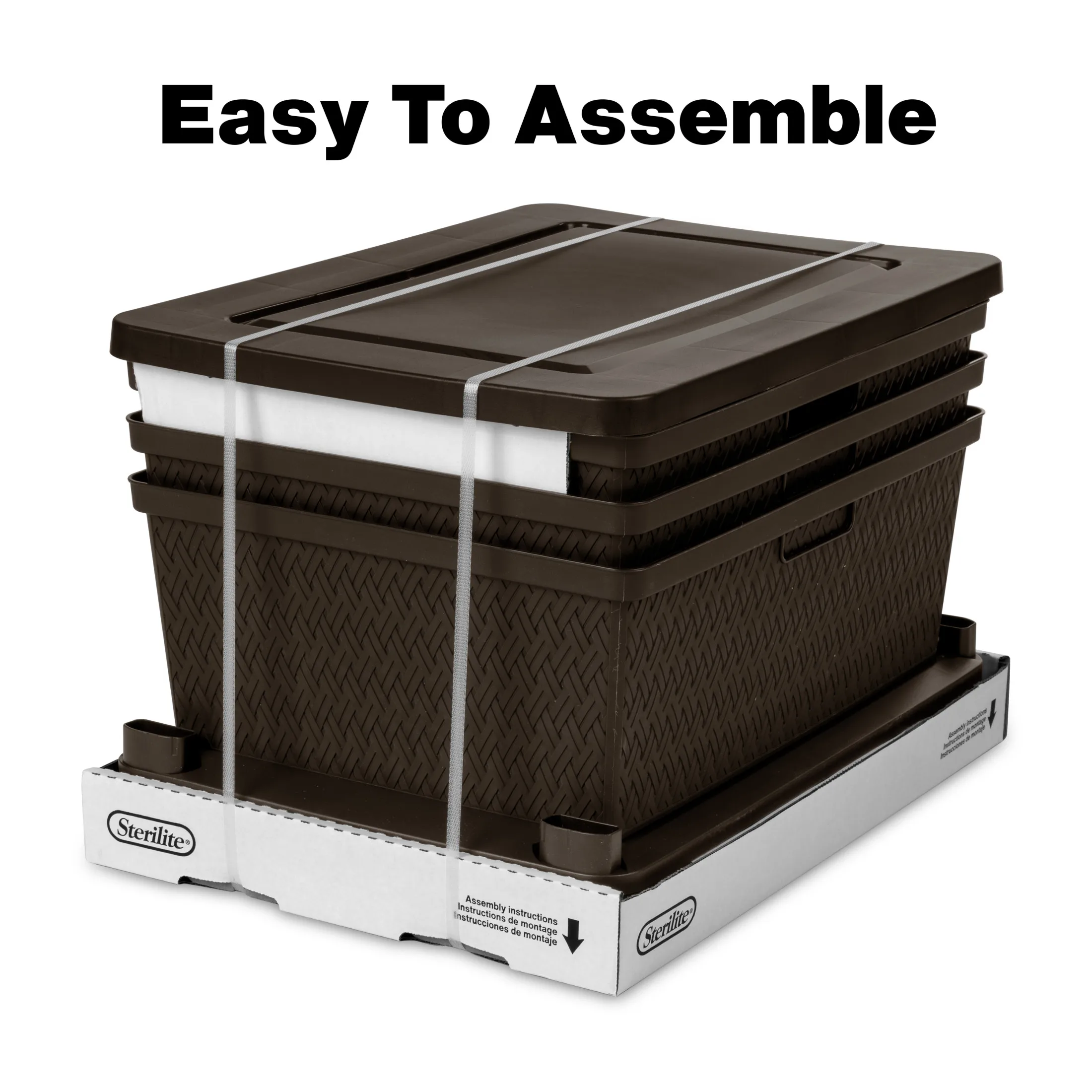 Sterilite Wide 3 Drawer Tower, Plastic Storage Organizer with Removable Decorative Bins, Easy Assembly, No Tools Needed, Brown
