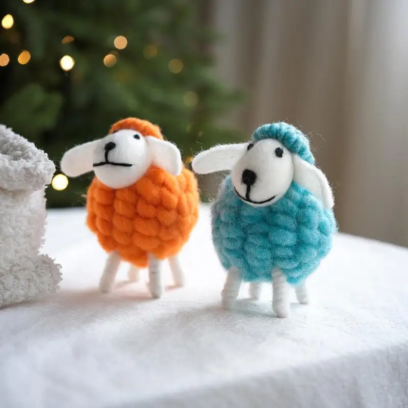 Christmas Mini Wool Sheep Figurine 1Pcs Soft Felt Ornament Cute Holiday Home Shelf Desktop Decoration
