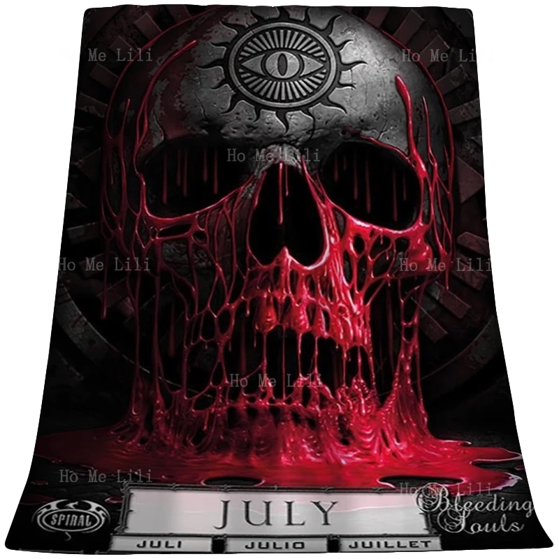 Halloween Horror Bleeding Skulls And Eyes Of The Sun Flannel Suitable For All Seasons Blanket