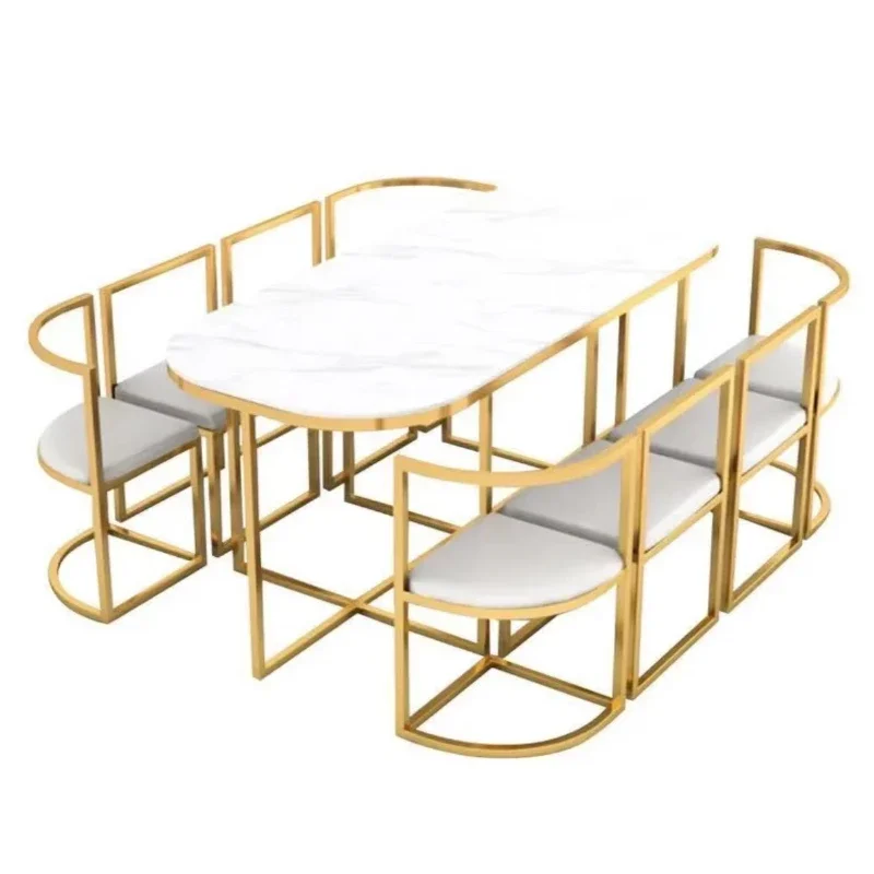 Modern style marble dining table and chair set can be expanded for 6 people, environmentally friendly and durable small home