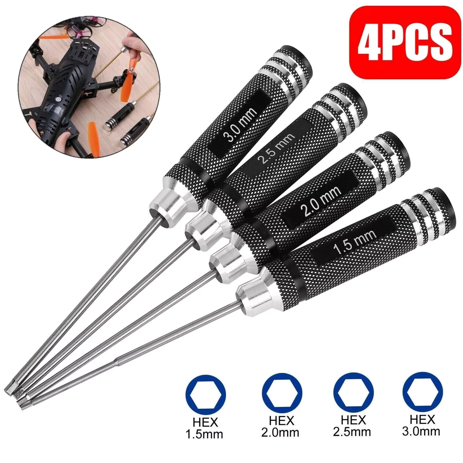 4Pcs/Set High-Speed Steel Hex Nut Screwdriver Repair Tools Kit 1.5mm/2mm/2.5mm/3.0mm For RC Helicopter Boat Drone Accessories