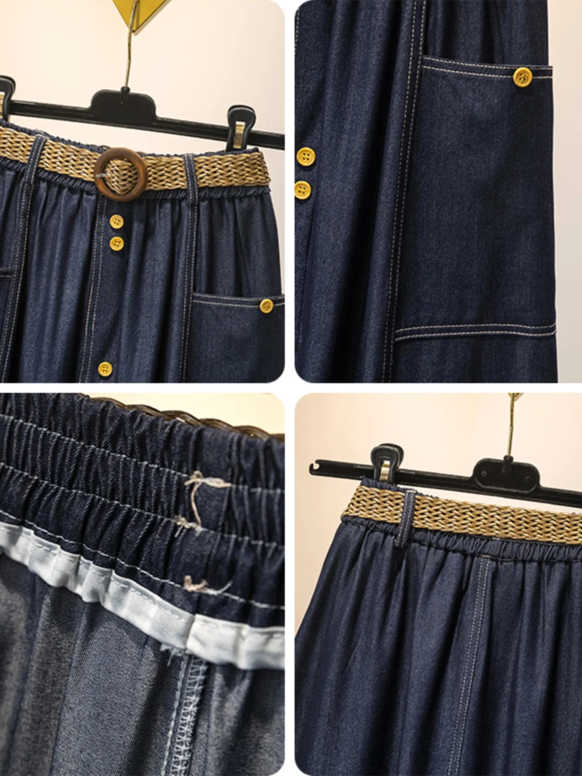 Große Größe Sommer Hohe Taille Weiche Denim Rock Frauen Eis Seide Atmungsaktive Taste Röcke Lose Vielseitig A-linie Regenschirm Rock