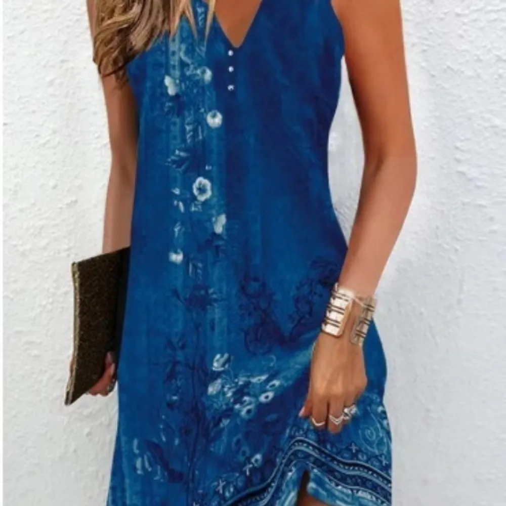 

Fashion Summer Women's Dresses V Neck Loose Vacation Dresses Casual Sleeveless Swimsuit Cover Up Dress Beach