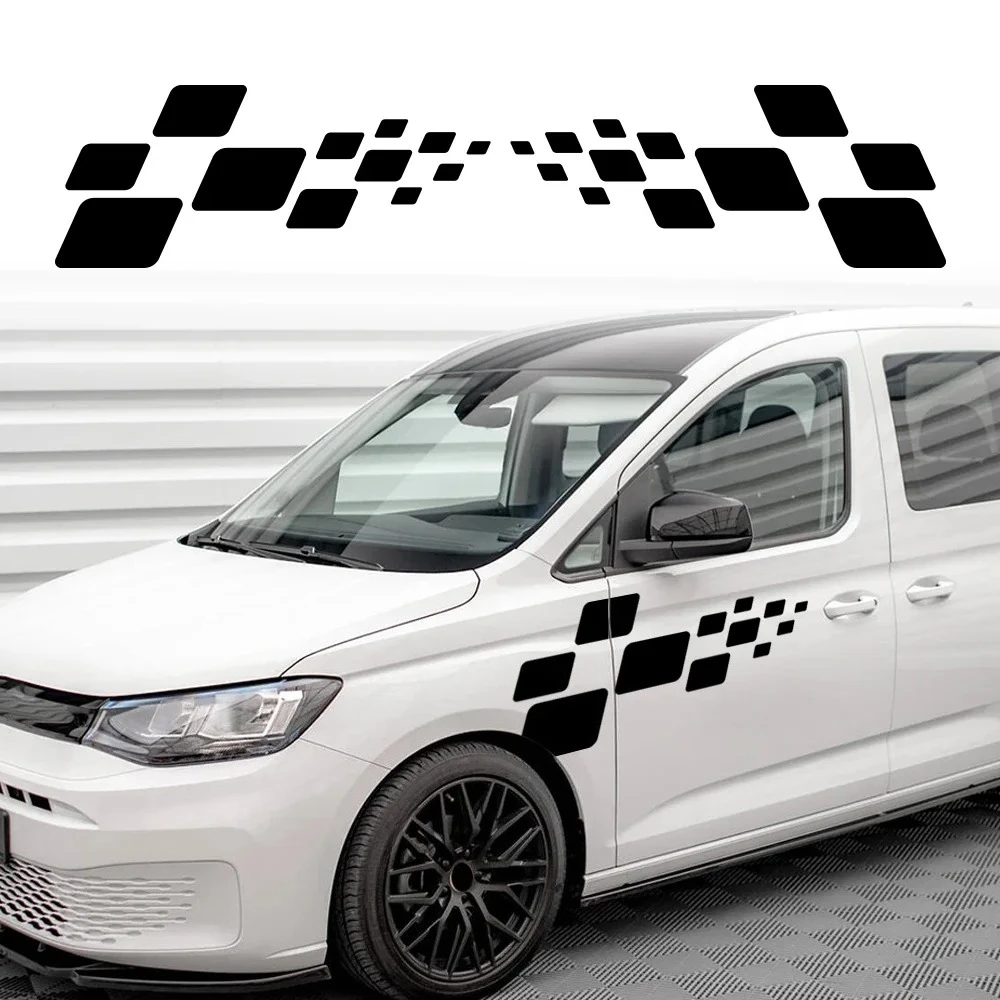 2PCS Car Door Side Stickers Checkered Flag Vinyl Decals Car Body Styling Decoration Stickers Accessories For Volkswagen Caddy