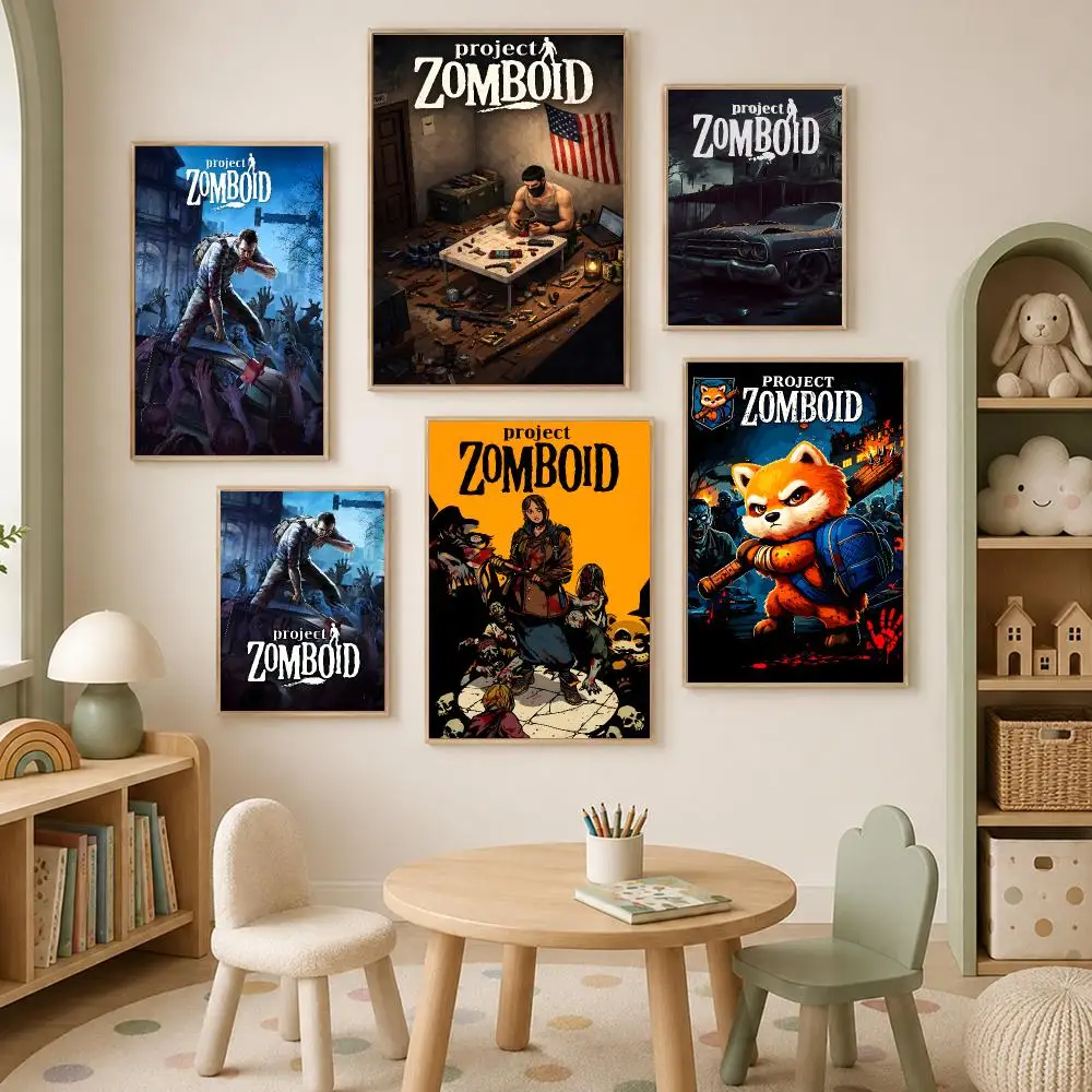 Game Zombie Project Zomboid Poster Self-Stick HD PP paper Wall Art  Waterproof Decor for Bedroom, Living Room，Gift