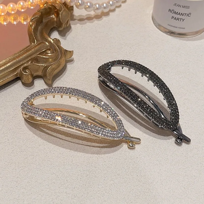 Fashion Metal Oval Rhinestone Hair Clip For Women Girls Elegant Round Sweet Crystals Hairpins Barrettes Hair Accessories