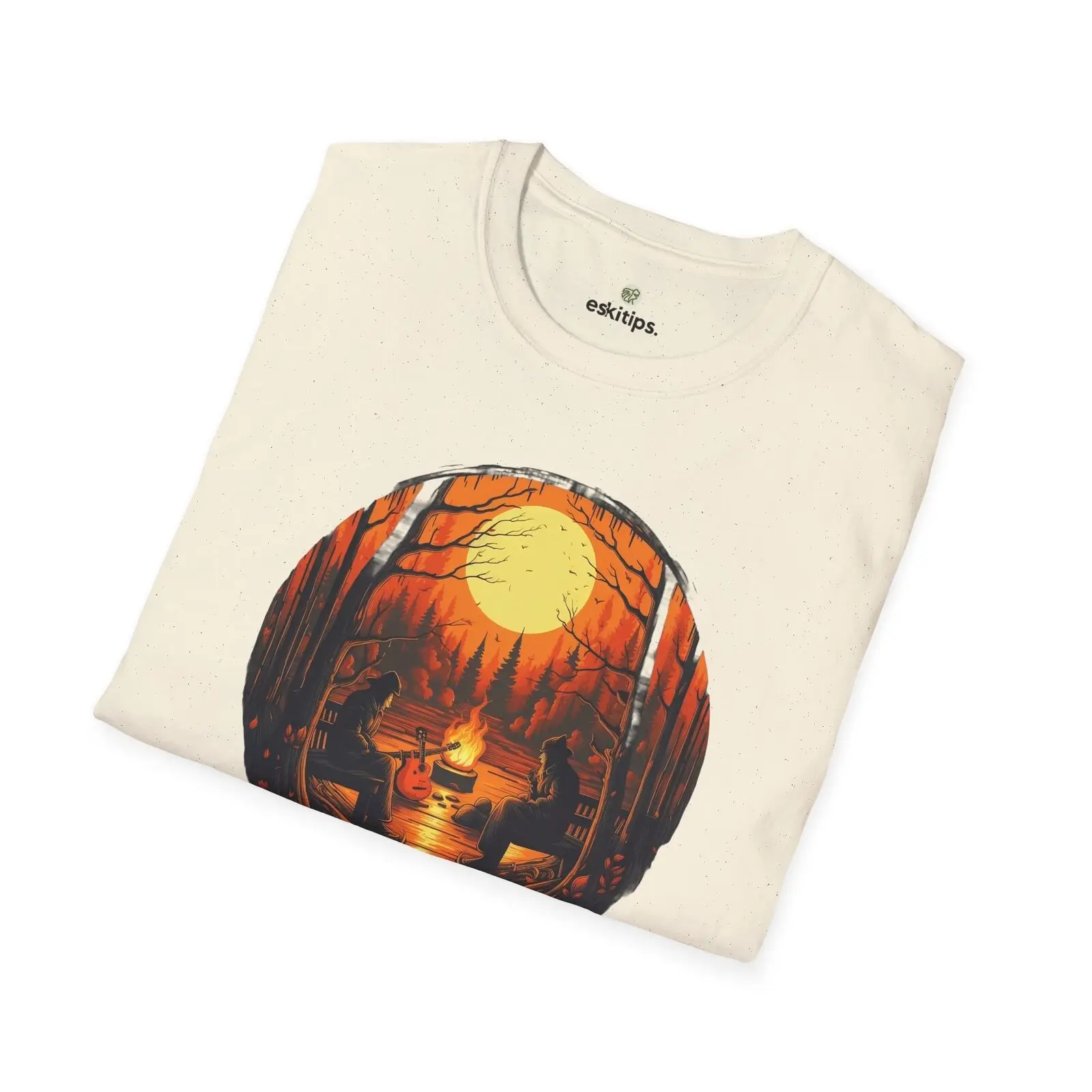 

Enchanted Forest Campfire Guitar T-Shirt - Artistic Autumn Evening Design