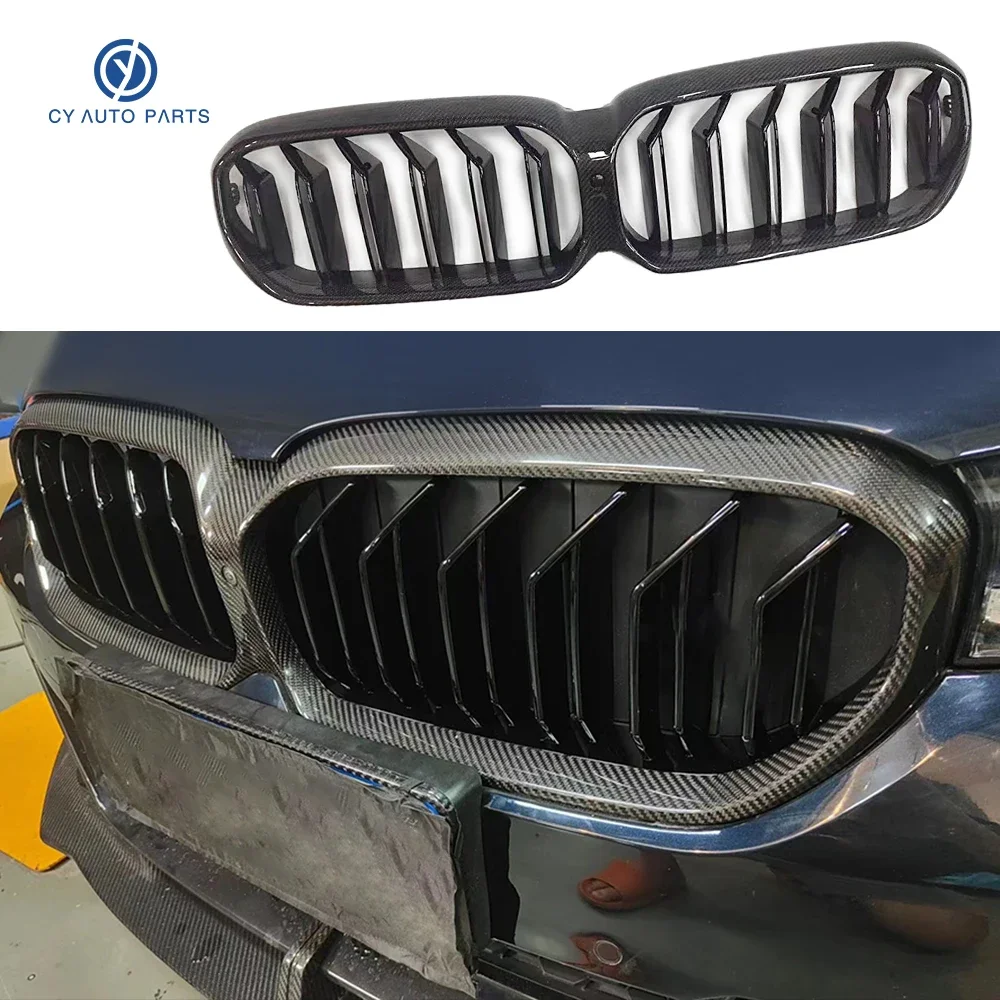 Grille For BMW 5 Series G30 G31 F90 M5 LCI Carbon Fiber M Style Front Bumper Car Decor Grill