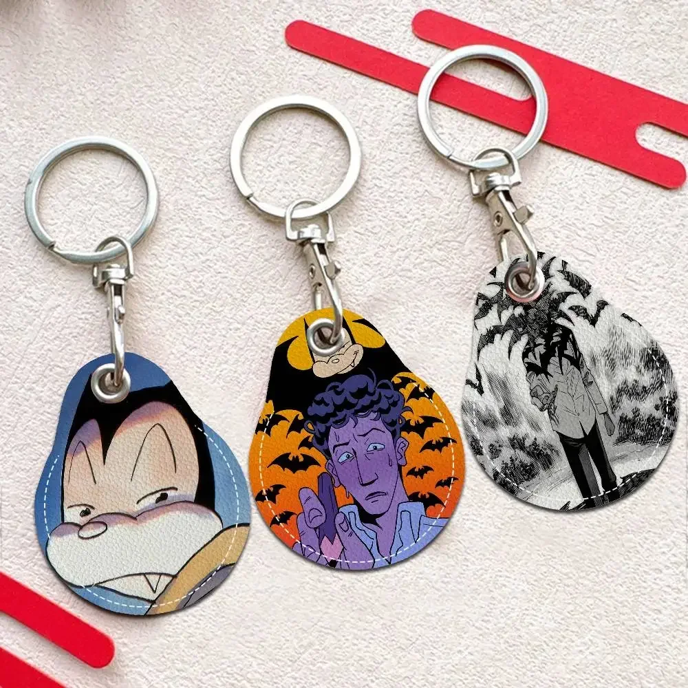 B-Billy-Bat Thrilling-Paranoid Round Keychains For Women PU Leather Blanks Key Rings Ideal For Holiday Gifts And Party Favors