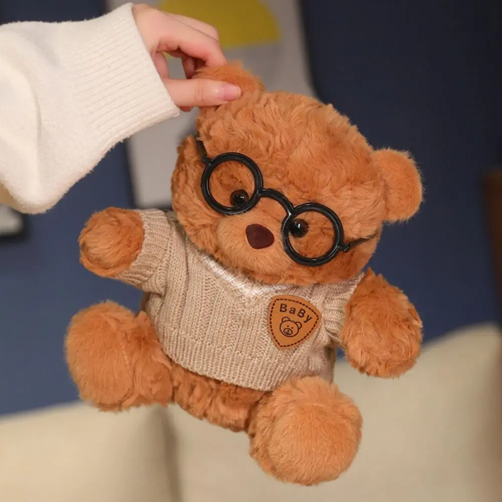 かわいい着せ替えクマのぬいぐるみ、リボンとパールネックレス付き、漫画風カメラのぬいぐるみ、バレンタインや誕生日プレゼントに