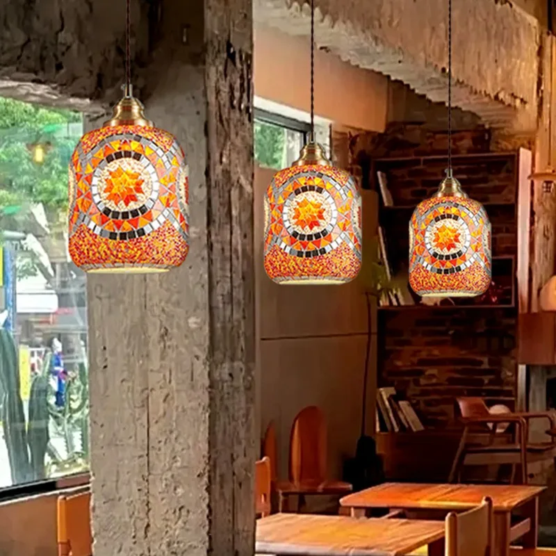 

Creative Mosaic Glass Chandelier Exotic Style Hotel Cafe Bohemian Style Classical Small Pendant Lights