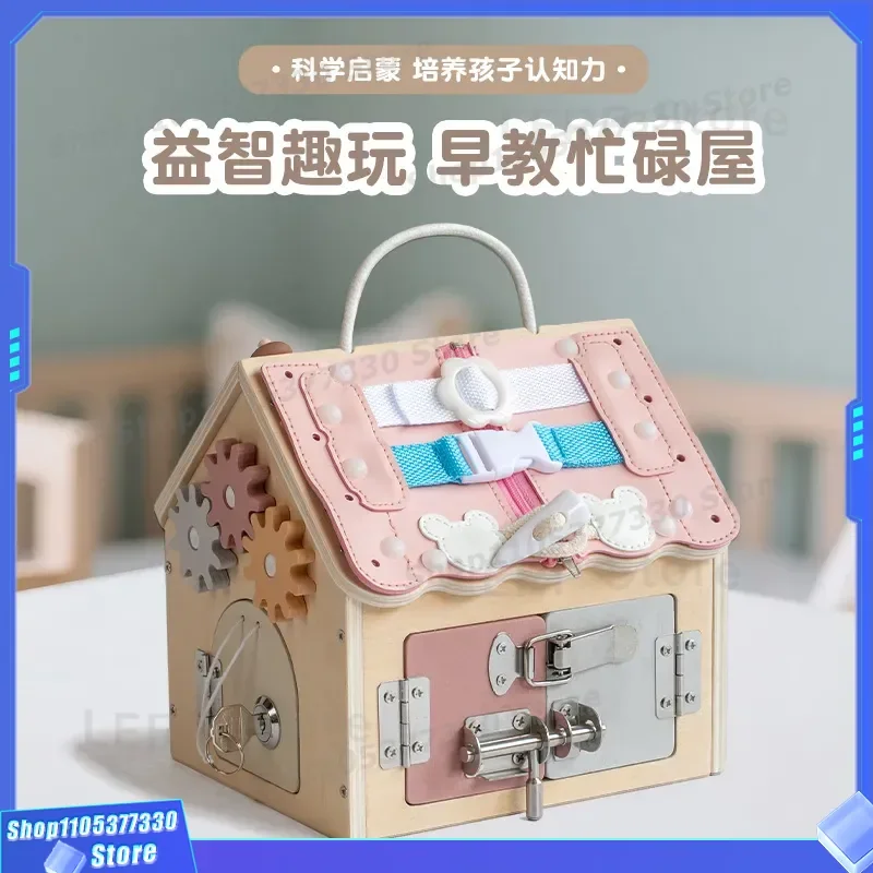 Montessori Wooden Busy Board for Toddlers Early Education Puzzle House Unlocking Toy Kids Science Learning Aid Educational