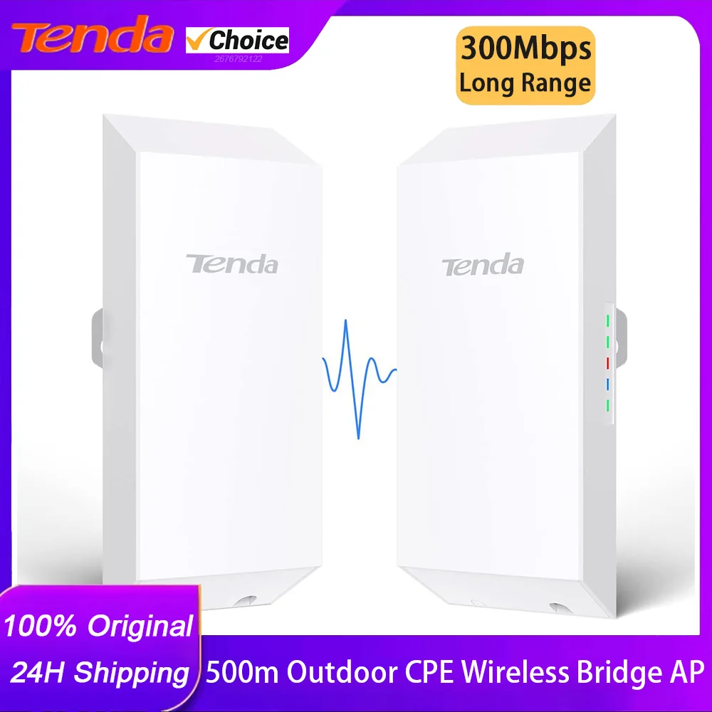 Tenda O1 2.4GHz Outdoor CPE 300Mbps 0.5KM Wireless Wifi Range Point to Point Adapter with 8dBi Directional Antenna 1 Pair