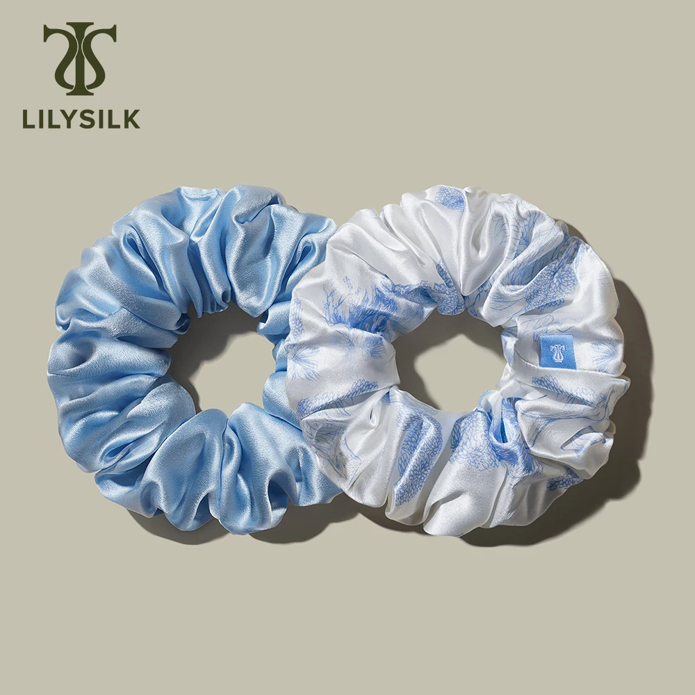 LILYSILK 2 Pack Silk Scrunchies Set New La Terra Collecion Women Girl Elastic Hair Accessories Soft Luxurious Ties Free Shipping