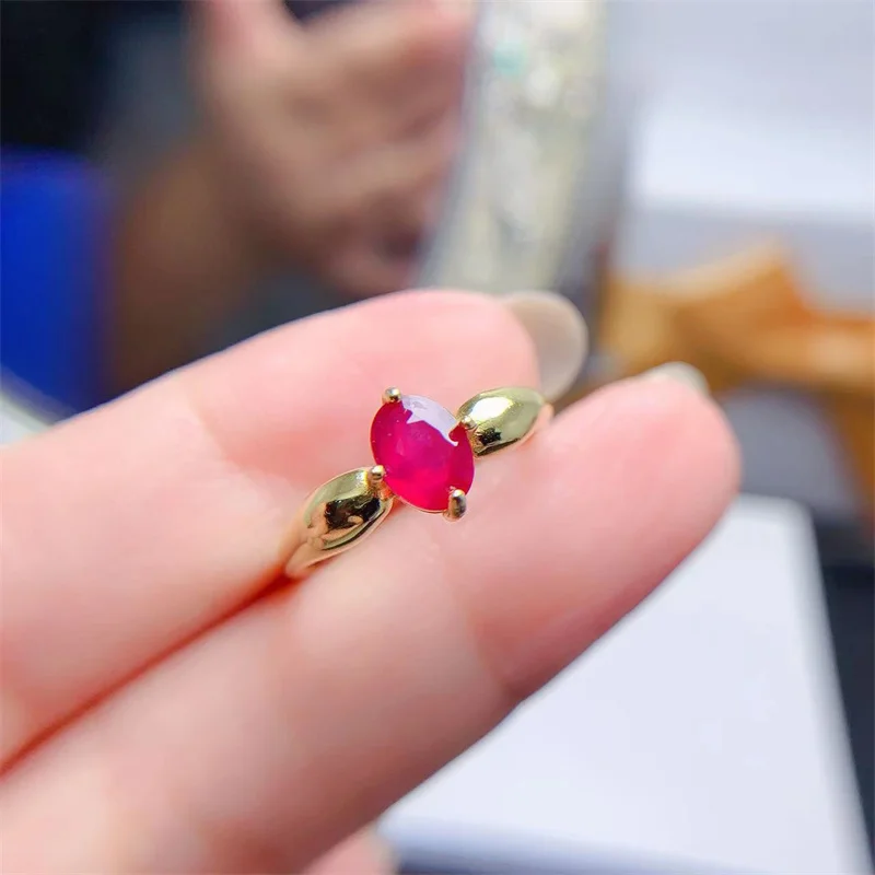 18k Yellow Gold Pigeon Blood Ruby Legit Original 925 Sterling Silver Wedding Ring for Women 7x5mm Ruby Genuine with Certificate