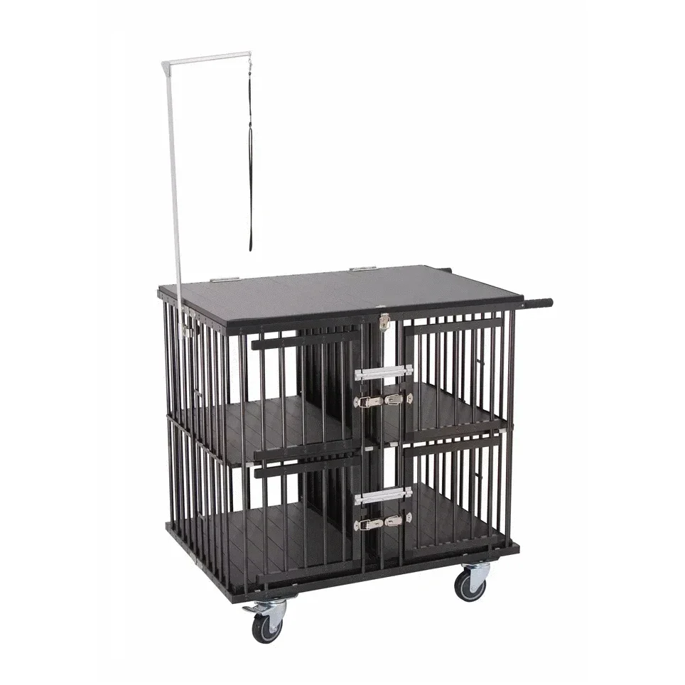 Professional pet movable cage foldable 1 2 4 berth outdoor mobile pet carrier aluminum handled dog crate pet show trolley