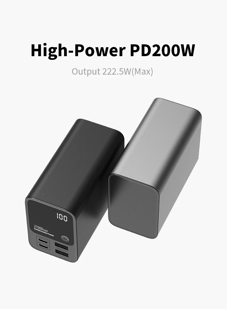 High quality portable 222.5W PD power bank 30000mah with LCD display quick charge for MacBook/MacBook Pro/Thinkpad