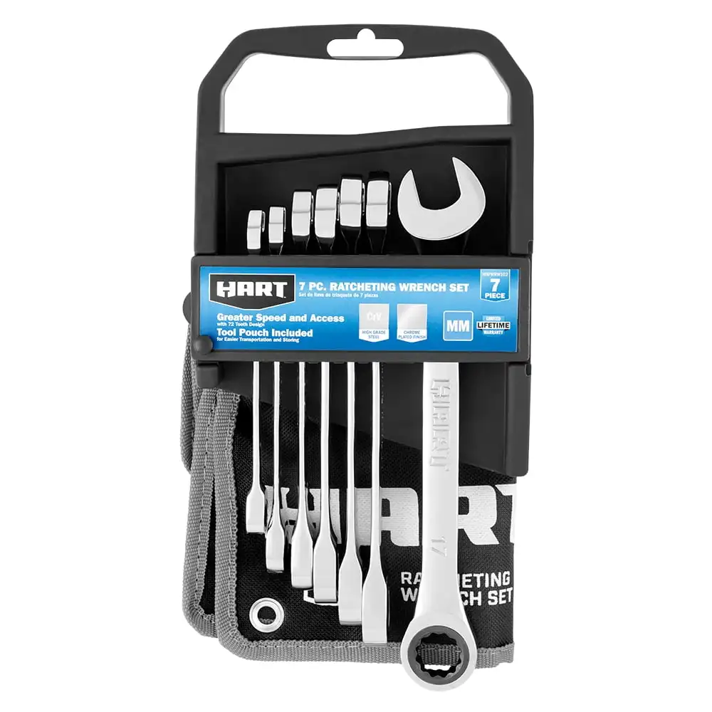 

HART 7-Piece MM Ratcheting Wrench Set with Tool Pouch, Chrome Vanadium