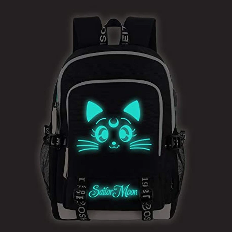 Sailor Moon Backpack with USB Charging Port Anime Cosplay Bookbag for Boys Girls Gift Laptop Bag School Mochila