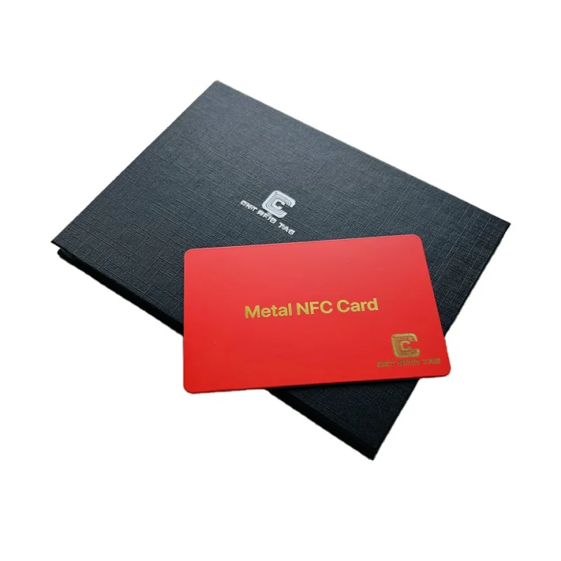 custom.Customized Printed Red Metal NFC Access Control Business Card 13.56MHz RFID Communication Interface VIP Membership Access