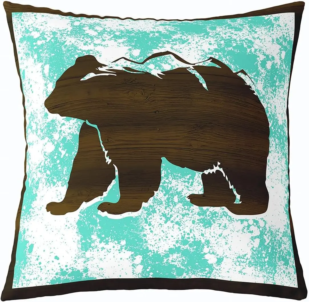 4 Piece Bear Wilderness Throw Pillow Covers Rustic Forest Woodland Cabin Lodge Decorative Cushions Set Farmhouse Nature Home Dec
