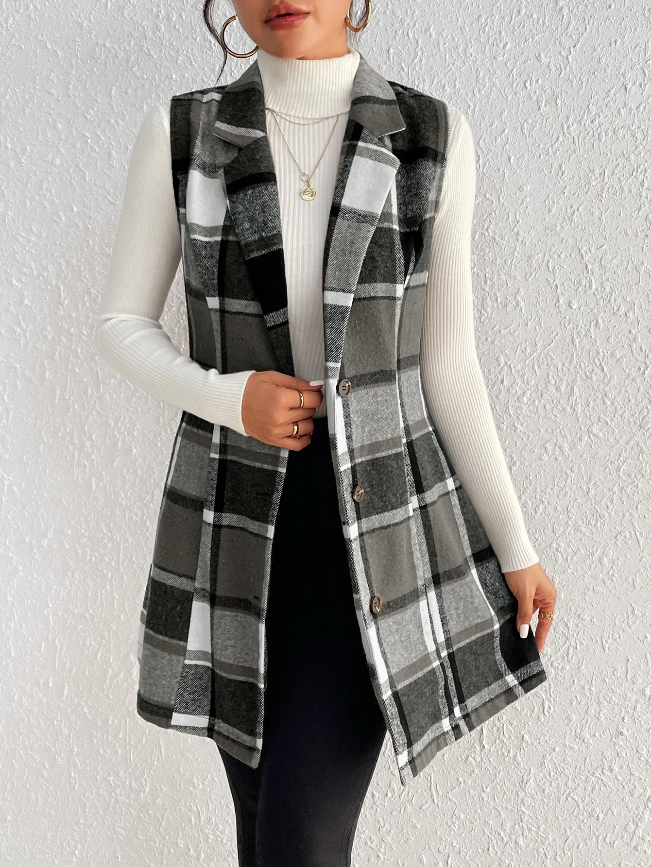 

KEBY ZJ Vintage Plaid Tweed Vest Jacket Women Fashion Autumn And Winter Sleeveless Jackets Vests