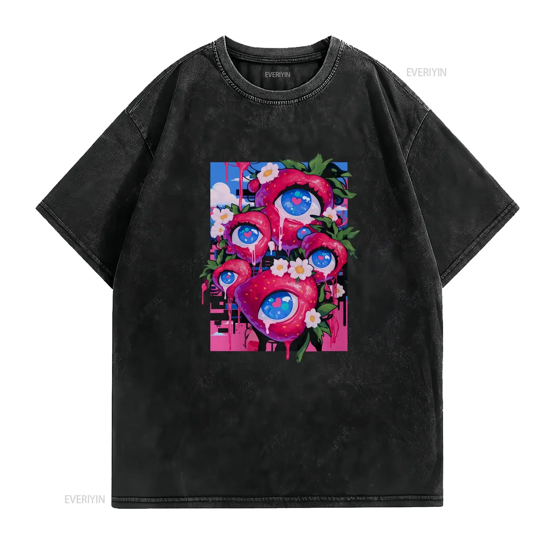 Weirdcore Strawberry with Eyeballs T Shirt Trippy Pastel Goth Dark Cottagecore Clothing Kawaii Gothic Aesthetic Goblincore