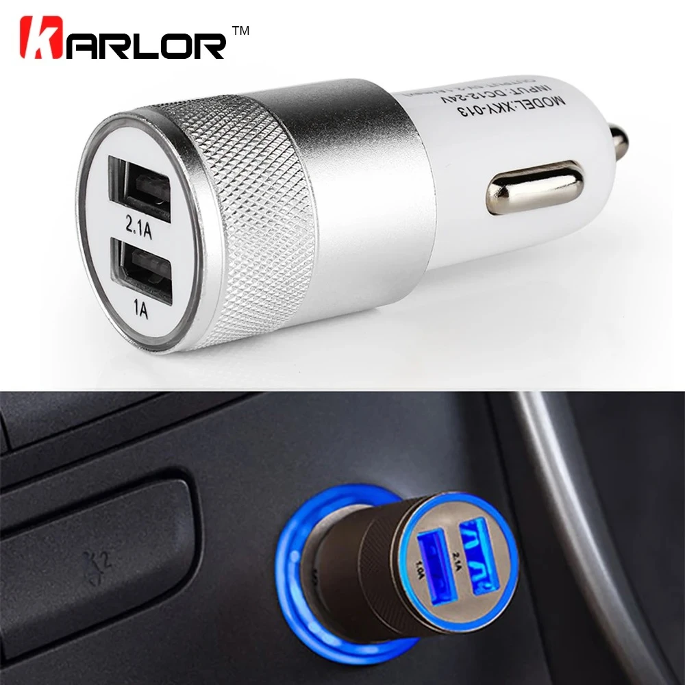 Micro Auto 12v 2.1A 1.0A Aluminium 2-port Dual USB Universal Car Charger For iPhone iPad iPod 2A Mini Car Chargers Adapter Cigar