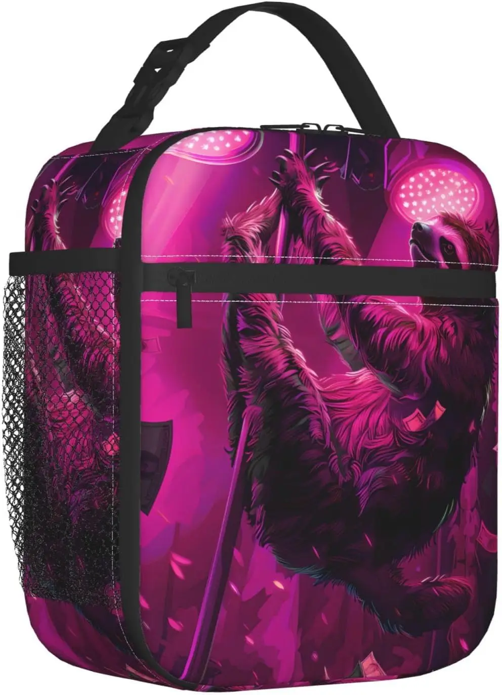 Playful Dancing Animal Reusable Tote Bag for Women Men Neon Lights Design Lunchbag Portable Cooler Lunchboxes for Work School