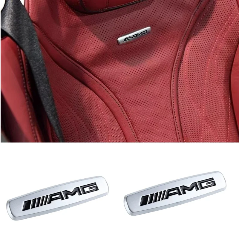 2 peças de metal 3D para emblema de assento de carro AMG, clipes para encosto de cabeça, decoração de console, adesivo de decoração interior, acessórios.