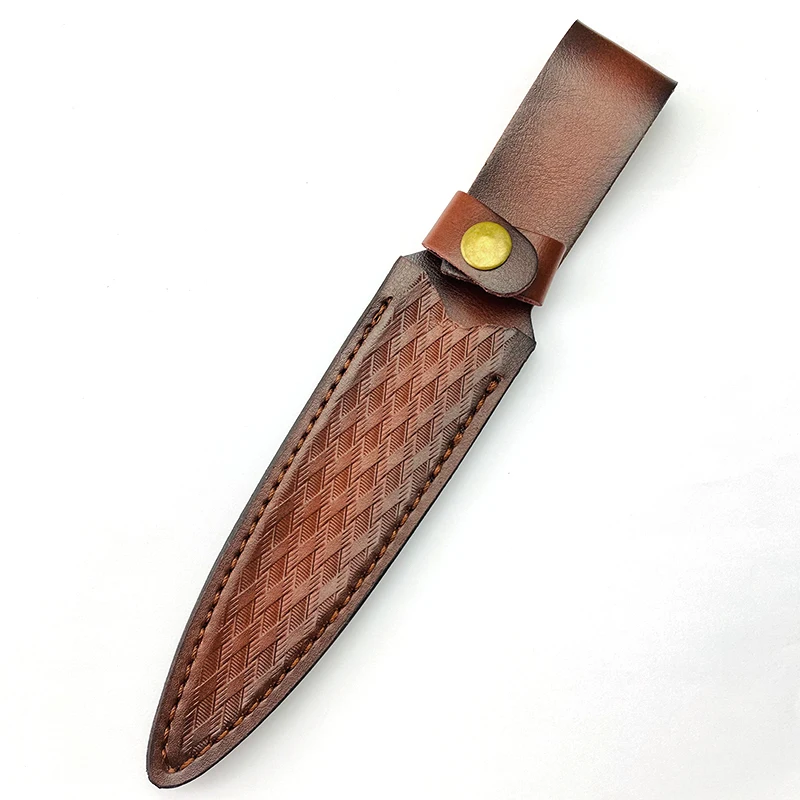 

1piece Outdoor Small Straight Knife Top Layer Cowhide Scabbard Brass Buckle Genuine Cow Leather Sheath Case Cover Pants Tactics