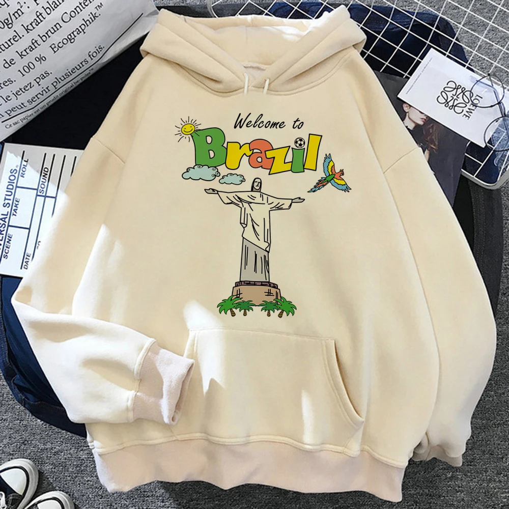 

Brazil Flag hoodies women sweat y2k anime japanese Korean style Hood women 90s Hooded Shirt