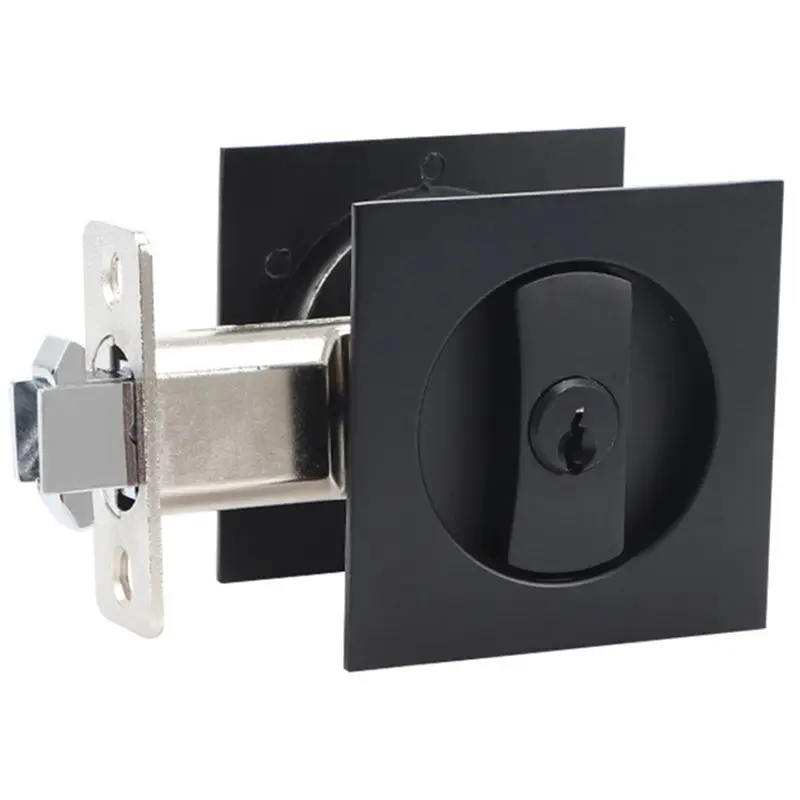 A01E-Pocket Door Lock Black Door Hardware Lock Sliding Door Lock With Keys